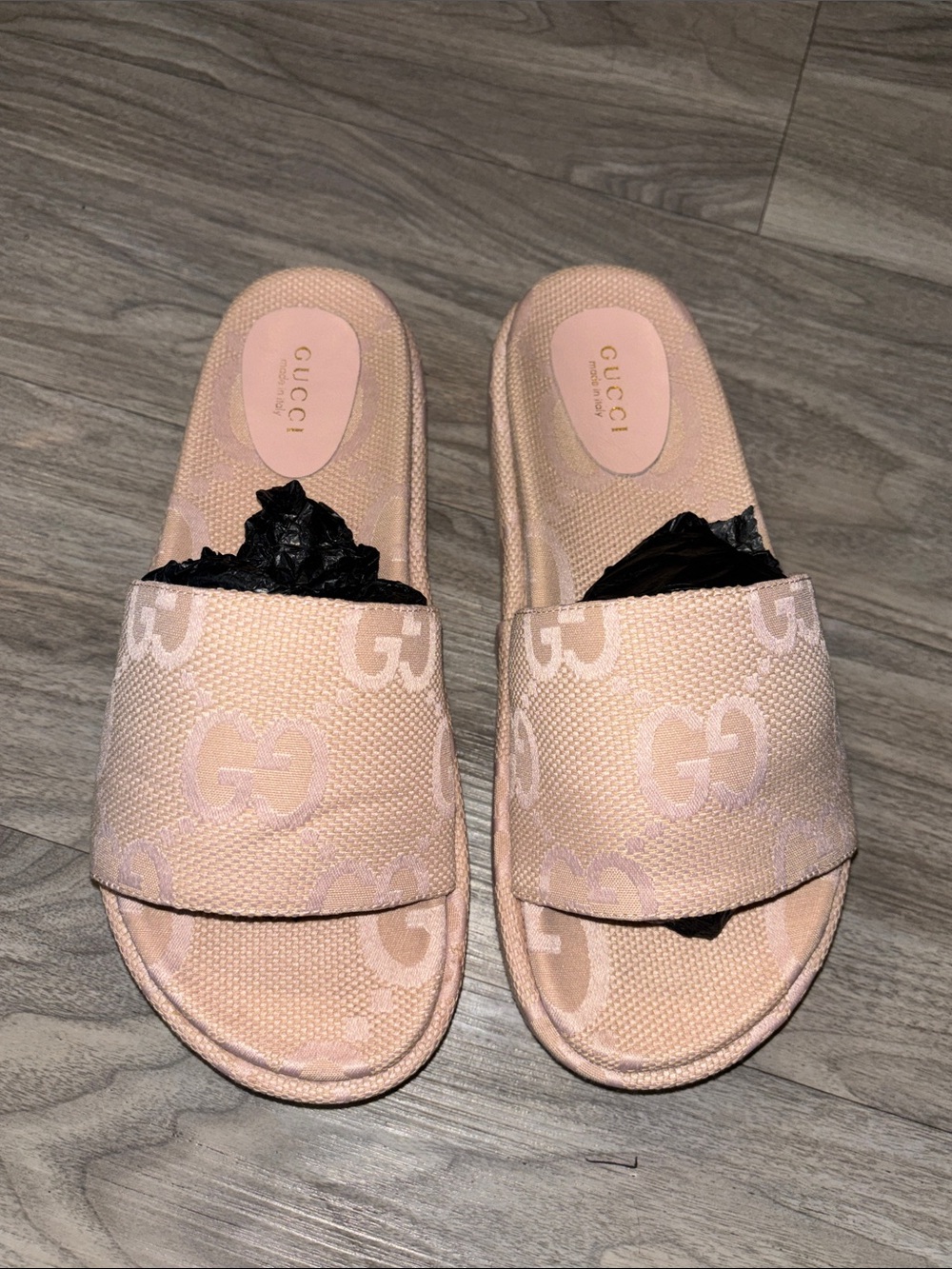 Gucci Blush Logo Jacquard Slide Sandals